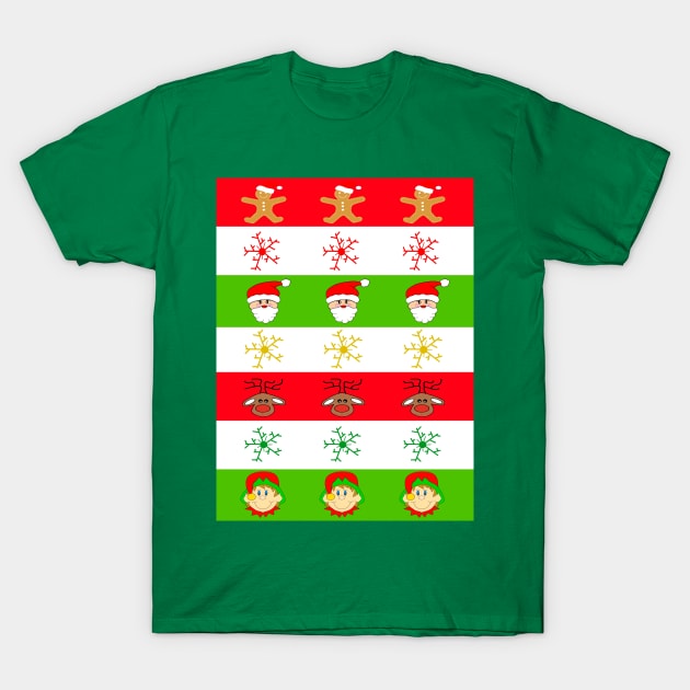 RED And Green Santa Funny Claus Christmas Stripes T-Shirt by SartorisArt1